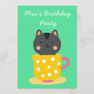 Invitation Teacup chatte fille d'anniversaire thé fête