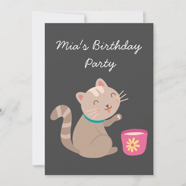 Invitation Teacup chatte fille d'anniversaire thé fête (Devant)