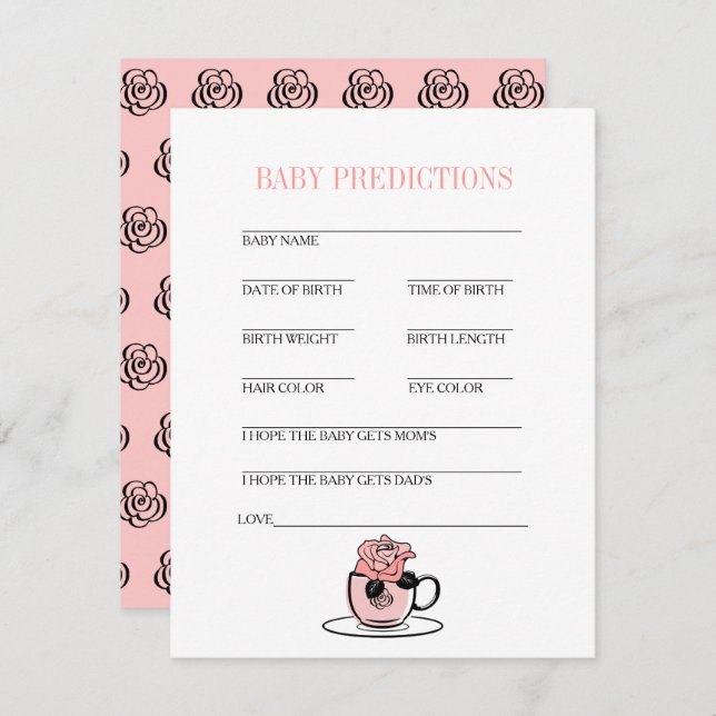 Invitation Teacup & Fleurs Baby shower Baby Prediction Jeu (Devant / Derrière)