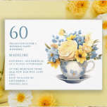 Invitation Teacup Fleurs bleu jaune 60e anniversaire<br><div class="desc">Jolie petite tasse avec fleurs bleues et jaunes printemps ou été 60ème anniversaire invitation à la fête. Cette invitation peut être achetée imprimée ou comme une invitation numérique à partager avec sa famille et ses amis sur les médias sociaux ou par e-mail. Contactez-moi pour obtenir de l'aide sur vos personnalisations...</div>
