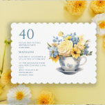 Invitation Teacup Fleurs Bleues Jaunes 40e anniversaire<br><div class="desc">Invitation de fête du 40e anniversaire conçue avec une jolie petite tasse avec des fleurs bleues et jaunes. Cette invitation peut être achetée imprimée ou comme une invitation numérique à partager avec sa famille et ses amis sur les médias sociaux ou par e-mail. Contactez-moi pour obtenir de l'aide sur vos...</div>