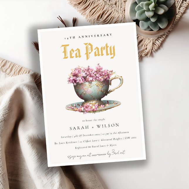 Invitation Teacup Floral or rose Anniversaire Tea Party (Créateur téléchargé)