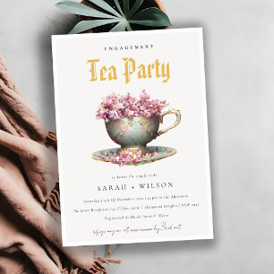Invitation Teacup Floral Rose or Fiançailles Tea Party