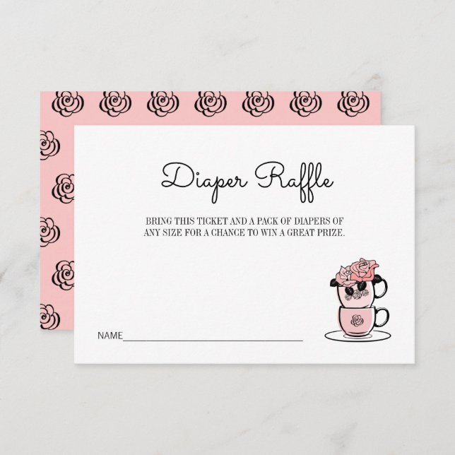 Invitation Teacup & Flowers Baby shower Déchets Raffle Ticket (Devant / Derrière)