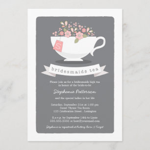 Invitation Teacup Sweet Pink Floral Bridesmaies Tea Party