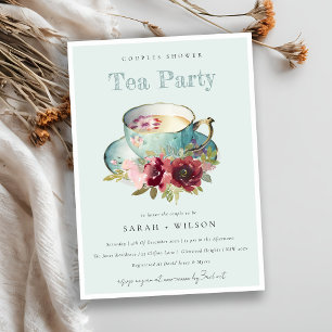 Invitation Teacup turquoise or Floral Couples Douche Tea Part