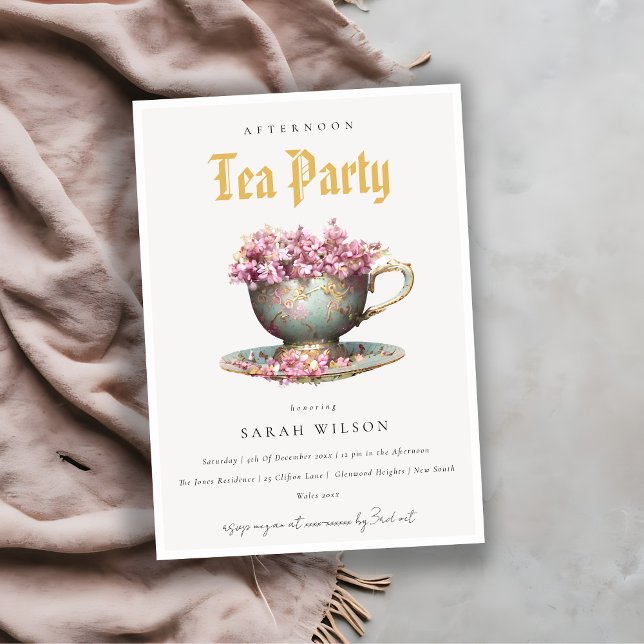 Invitation Teacup Turquoise or rose Floral après-midi Tea Par (Créateur téléchargé)