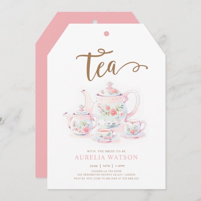 Invitation Teacup vintage Floral Tea (Devant / Derrière)