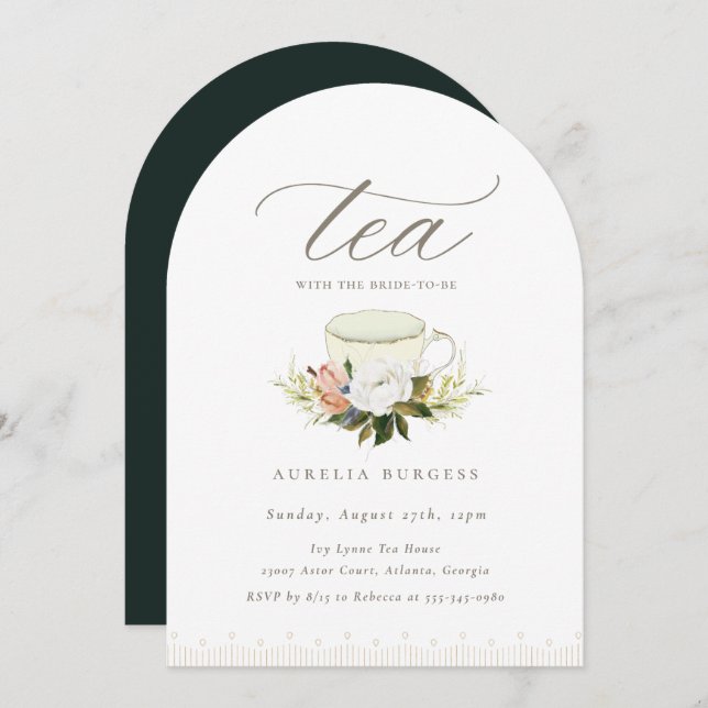 Invitation Teacup vintage Floral Tea Party (Devant / Derrière)