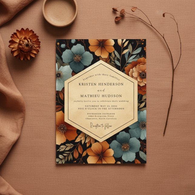 Invitation Teal Amber Floral Autumn Wedding (Créateur téléchargé)