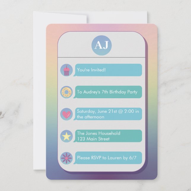 Invitation Teal and Blue Cell Phone Kid's Birthday Party (Devant)