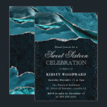 Invitation Teal and Silver Glitter Agate Sweet 16<br><div class="desc">Deep teal agate bands sweep across the design with natural geode striations, edged in shimmering silver glitter for a luxe, light‑catching finish. Elegant white typography pairs a graceful script “Sweet Sixteen” with refined serif details, set against a rich gemstone backdrop and subtle dotted highlights for extra sparkle. The mood is...</div>