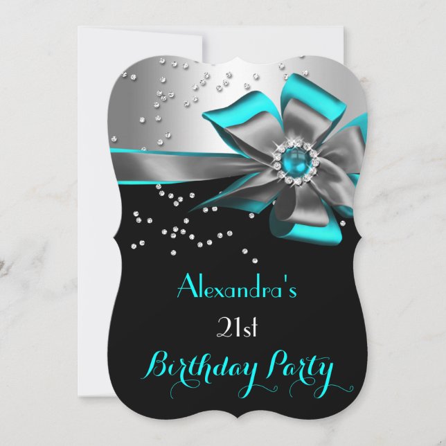 Invitation Teal Aqua Noir Argent Arc Perle Fête d'anniversair (Devant)
