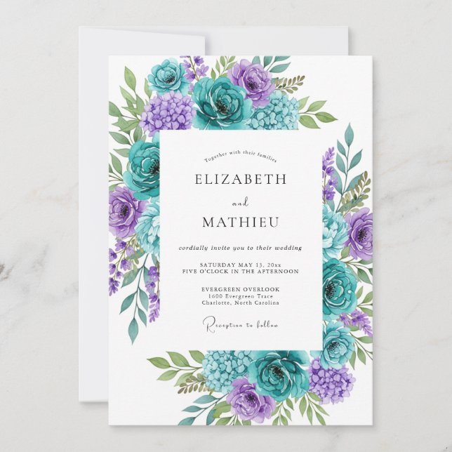 Invitation Teal Aqua Vibrant Botanical Wedding (Devant)