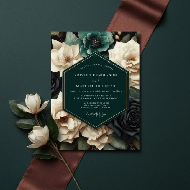 Invitation Teal Bloom Romantic Wedding (Créateur téléchargé)