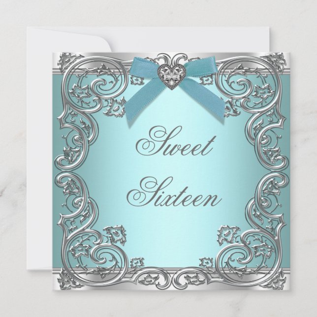 Invitation Teal Blue Sweet 16 Anniversaire (Devant)