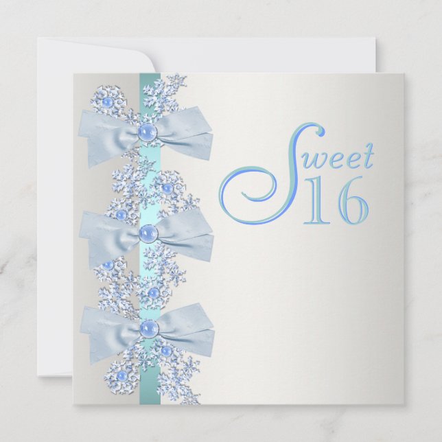 Invitation Teal Blue White Snowflake (Devant)
