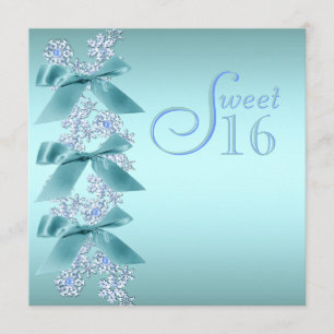 Invitation Teal Blue White Snowflake