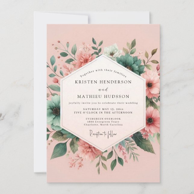 Invitation Teal Blush Aquarelle Wedding (Devant)