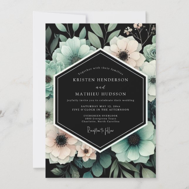 Invitation Teal & Blush Moody Floral Wedding (Devant)