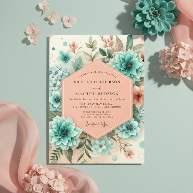 Invitation Teal Botanical Enchantment Wedding (Créateur téléchargé)