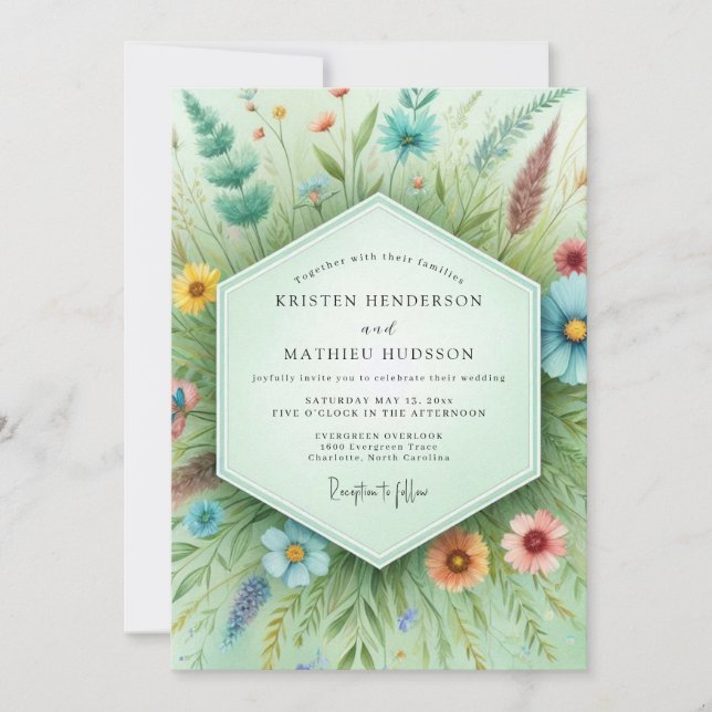 Invitation Teal Botanical Whimsy Wedding (Devant)