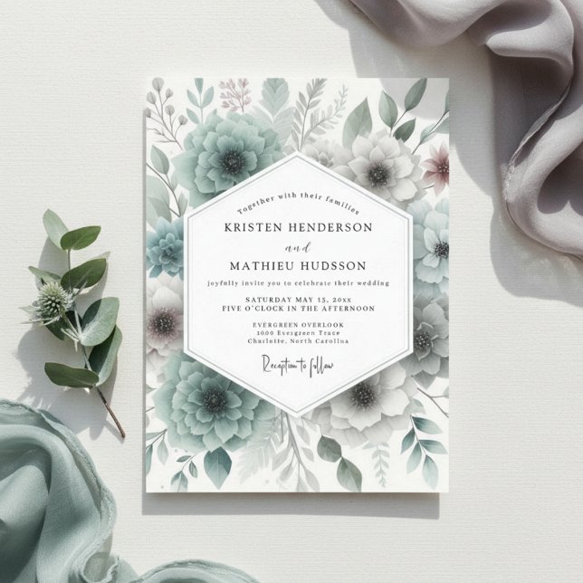 Invitation Teal Botanical Woodland Wedding (Créateur téléchargé)