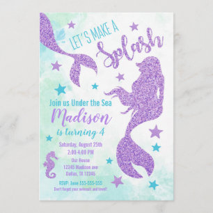 Invitation Teal d'anniversaire de sirène et