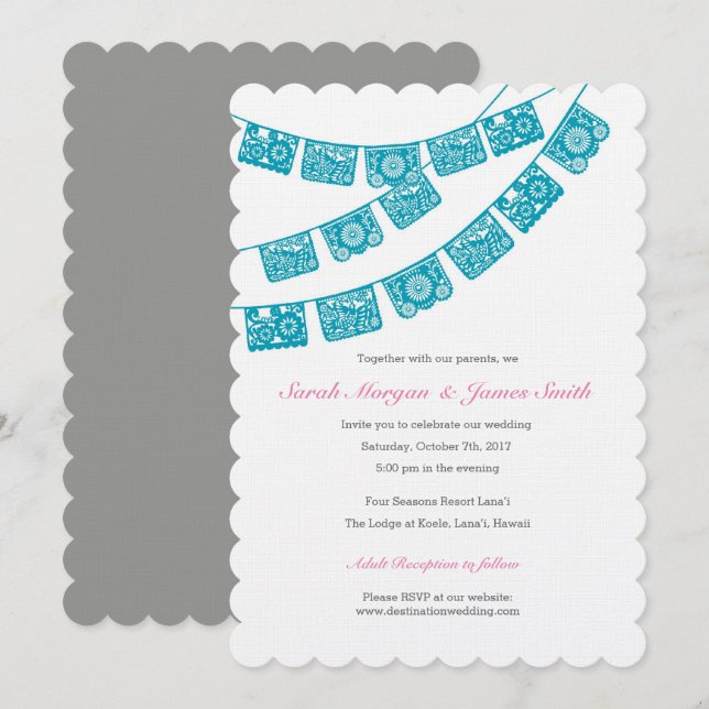 Invitation Teal de noce de Papel Picado (Devant / Derrière)