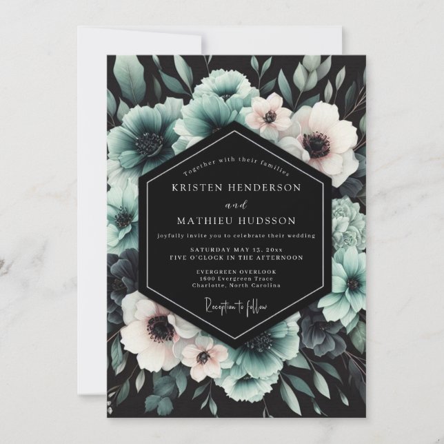 Invitation Teal Dramatic Anemone Wedding (Devant)