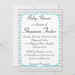 Invitation Teal élégant et baby shower gris de Chevron