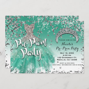 Invitation Teal et d'argent de parties scintillantes de robe
