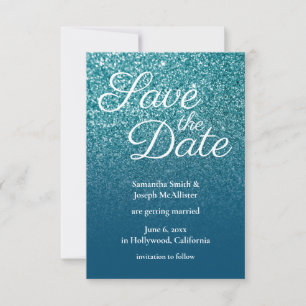 Invitation Teal et Ocean Blue Ombré Paillettes Enregistrez la