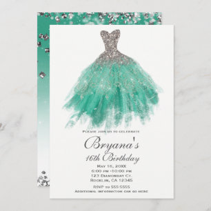 Invitation Teal et partie du bonbon 16 à robe de charme de