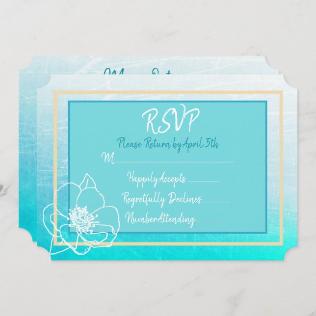 Invitation Teal et Turquoise Bleu Blanc Fleur Mariage RSVP (Devant / Derrière)