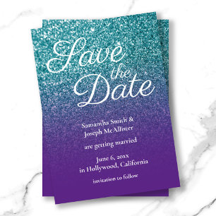 Invitation Teal et Violet Ombré Paillettes Enregistrer la Dat