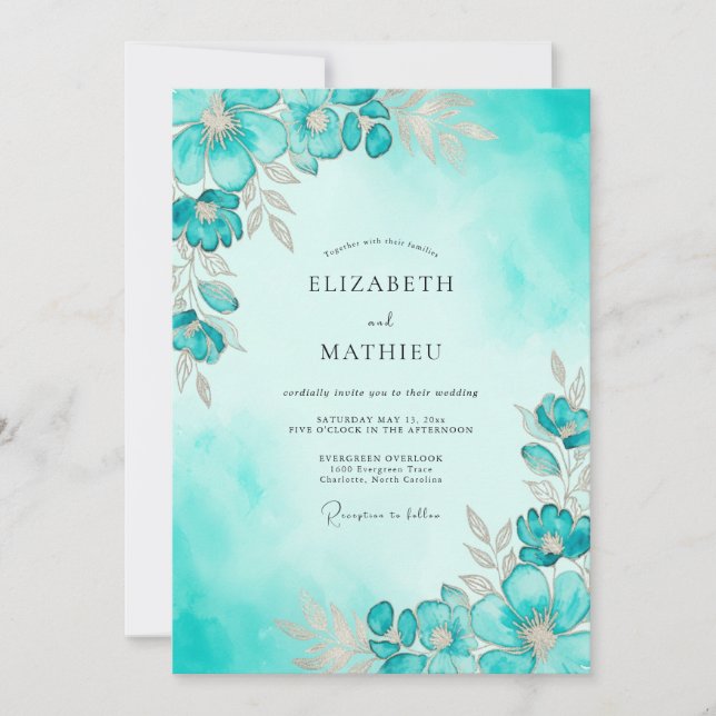Invitation Teal Ethereal Watercolor Wedding (Devant)