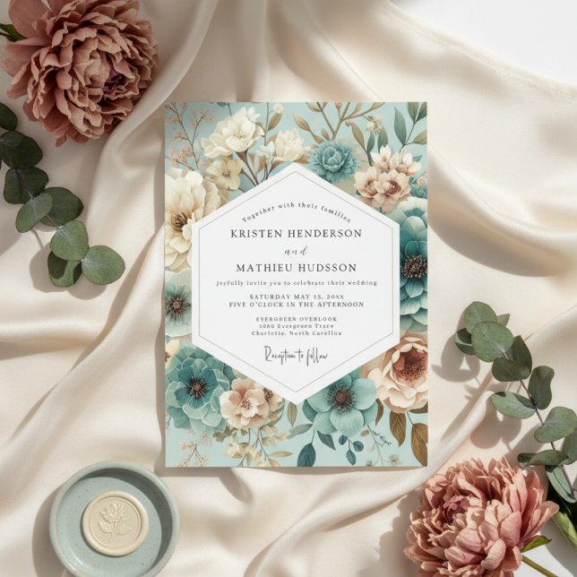 Invitation Teal Floral Aura Wedding (Créateur téléchargé)