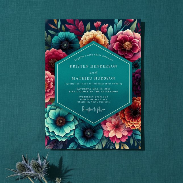 Invitation Teal Floral Autumn Wedding (Créateur téléchargé)