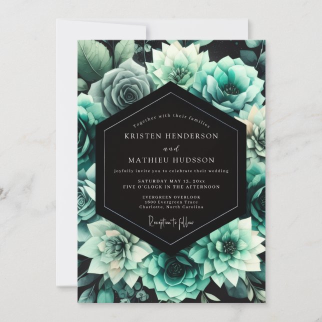 Invitation Teal Floral Bloom Wedding (Devant)