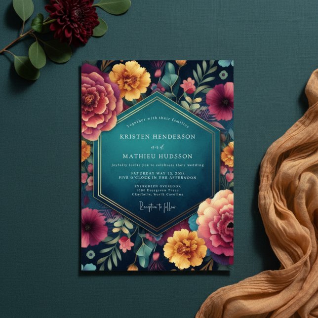 Invitation Teal Floral Enchanted Romance Wedding (Créateur téléchargé)