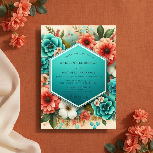 Invitation Teal Floral Opulent Romance Wedding (Créateur téléchargé)