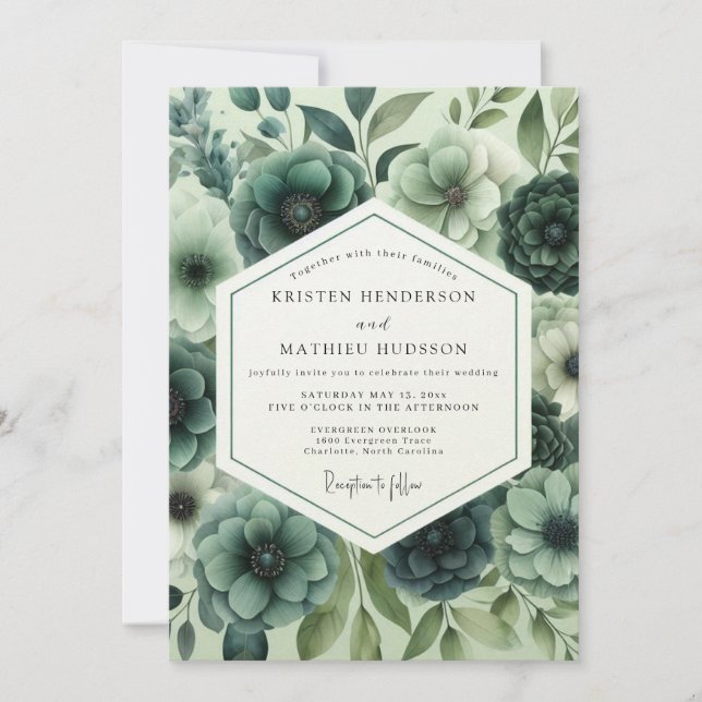Invitation Teal Floral Opulent Romance Wedding (Devant)