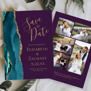 Invitation Teal Gold Agate Violet 5-Photo Save the Date