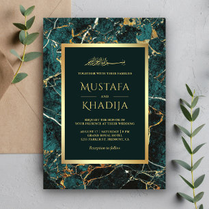 Invitation Teal Gold Marble Faux Gold Foil Islamic Wedding
