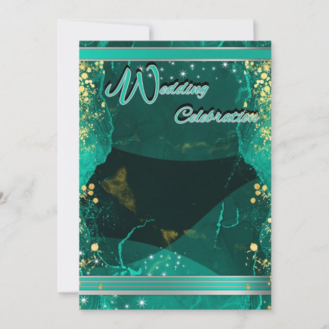 Invitation Teal & Gold Marble Flat Card (Devant)
