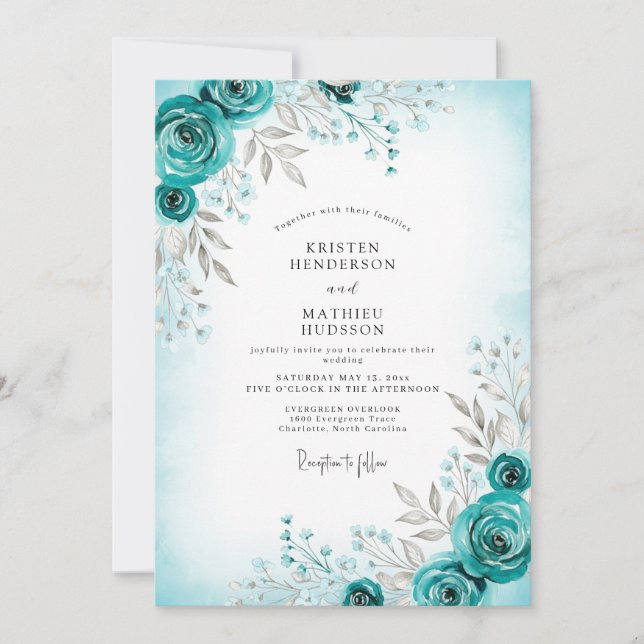 Invitation Teal Graceful Winter Wedding (Devant)