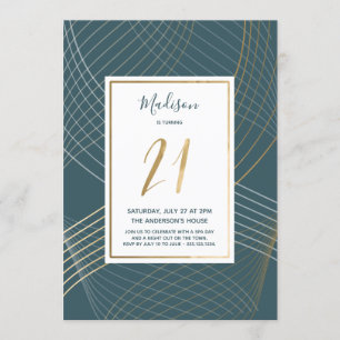 Invitation Teal moderne et anniversaire d'or 21ème