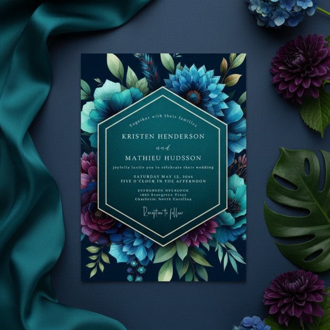 Invitation Teal Moody Bloom Wedding (Créateur téléchargé)