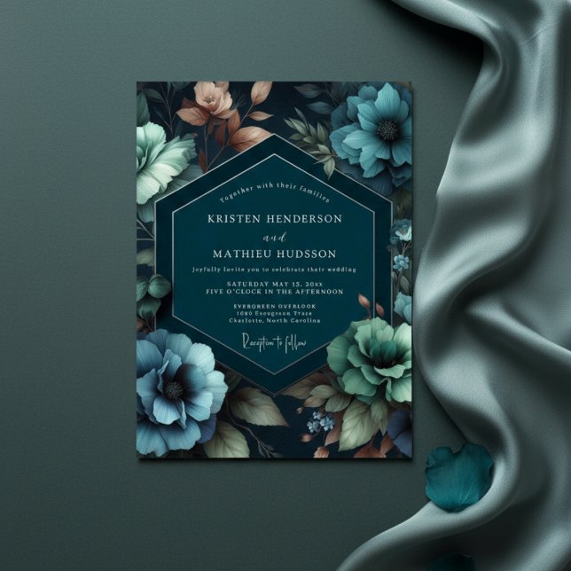 Invitation Teal Moody Floral Romance Wedding (Créateur téléchargé)